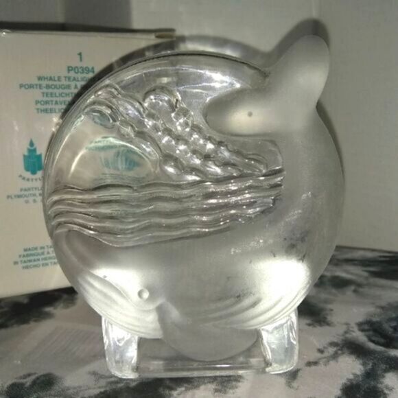 VOTIVE CANDLEHOLDER  PARTY LITE Ocean Scene with WHALE  Round Glass VINTAGE - Picture 1 of 2